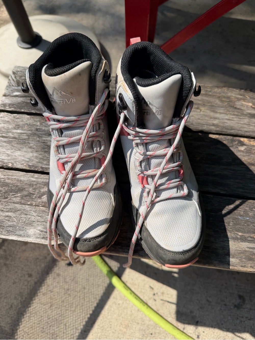 Women's Light Gray Lace-Up Hiking Boots with Pink Accents